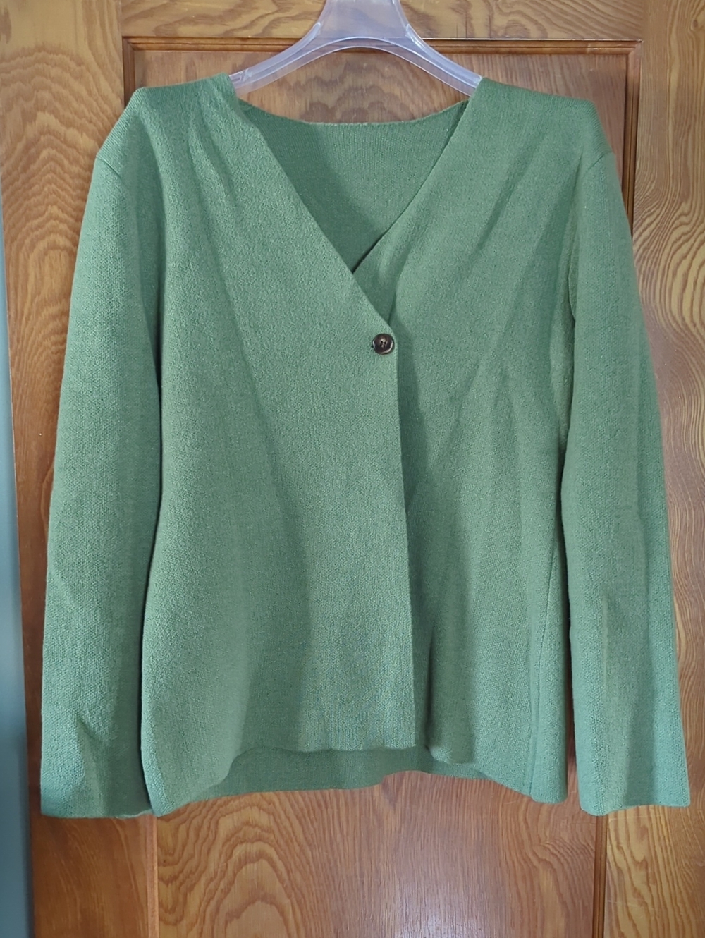 Women's Green V-Neck One-Button Sweater Jacket